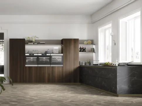 Cucina Moderna angolare AL 32 09 in HPL effetto Marmo e Eucalipto di Arrex