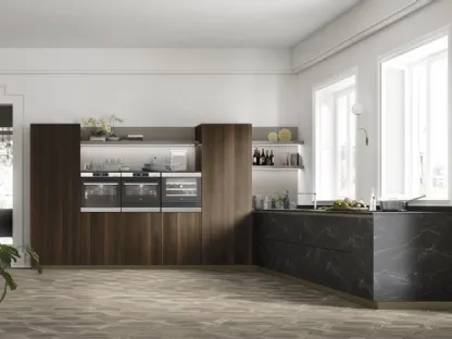 Cucina Moderna angolare AL 32 09 in HPL effetto Marmo e Eucalipto di Arrex