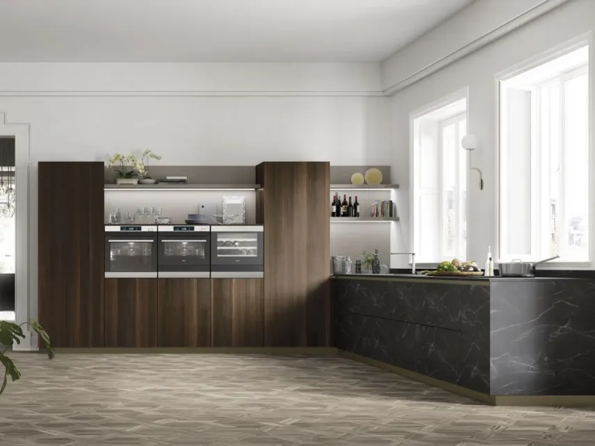 Cucina Moderna angolare AL 32 09 in HPL effetto Marmo e Eucalipto di Arrex