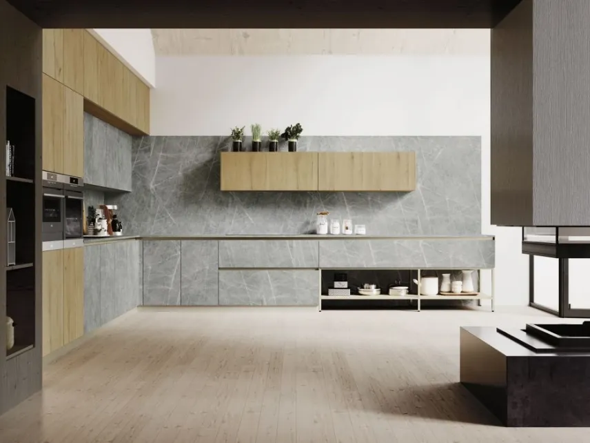 Cucina Moderna angolare AL 32 06 in Gres Pietra e Rovere di Arrex