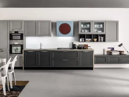 Cucina Moderna lineare Curry 06 in Rovere laccato con top in laminato di Arrex