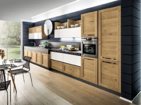 Cucina Moderna lineare Curry 07 in Rovere e laccato Bianco lucido di Arrex