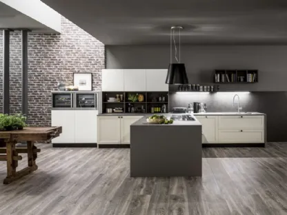 Cucina Moderna con penisola Dallas 02 in PET Cappuccino di Arrex