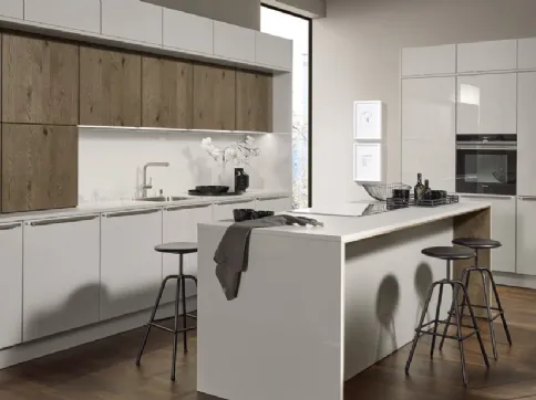 Cucina Moderna con isola Fine Lack Grigio Platino e Rovere Barolo di Nolte