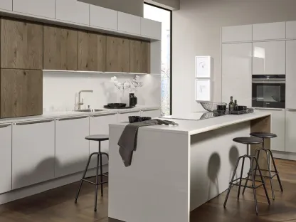 Cucina Moderna con isola Fine Lack Grigio Platino e Rovere Barolo di Nolte