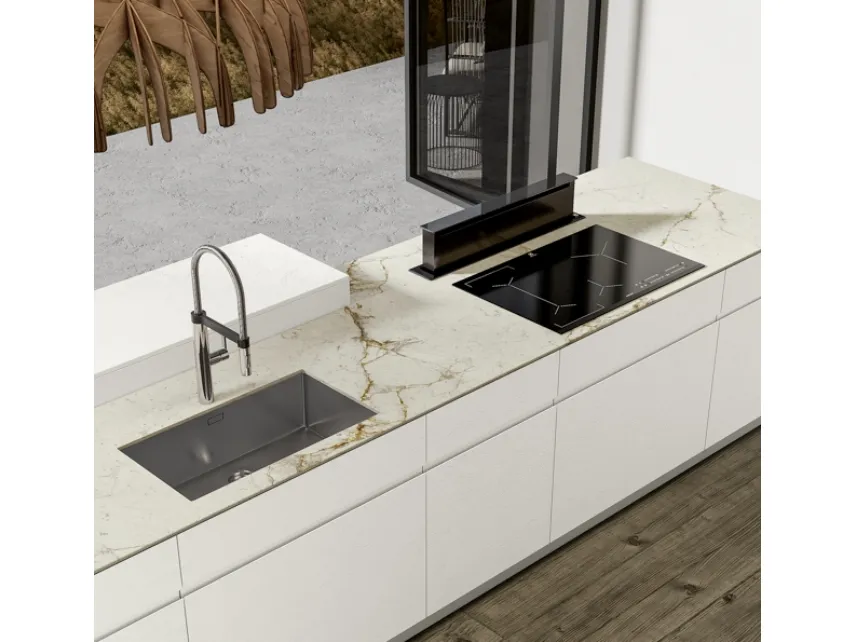 Cucina Moderna con isola Gea 03 in PET Calce di Arrex