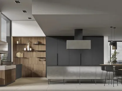 Cucina Moderna con isola Loft 2|2 07 in laccato e Noce di Arrex