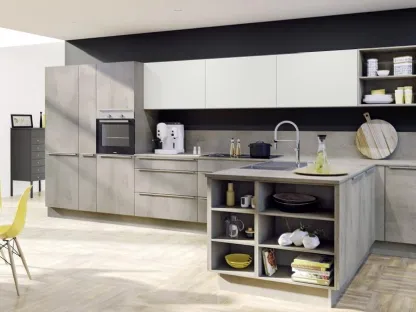 Cucina Moderna con penisola Stone Beton Lux Weiss di Nolte