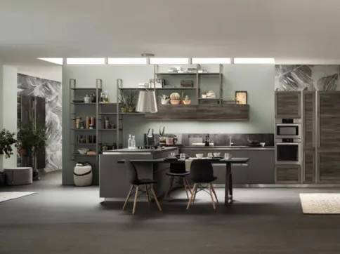 Cucina Moderna con penisola Twin 08 in HPL Nichel e Okobo Dark di Arrex