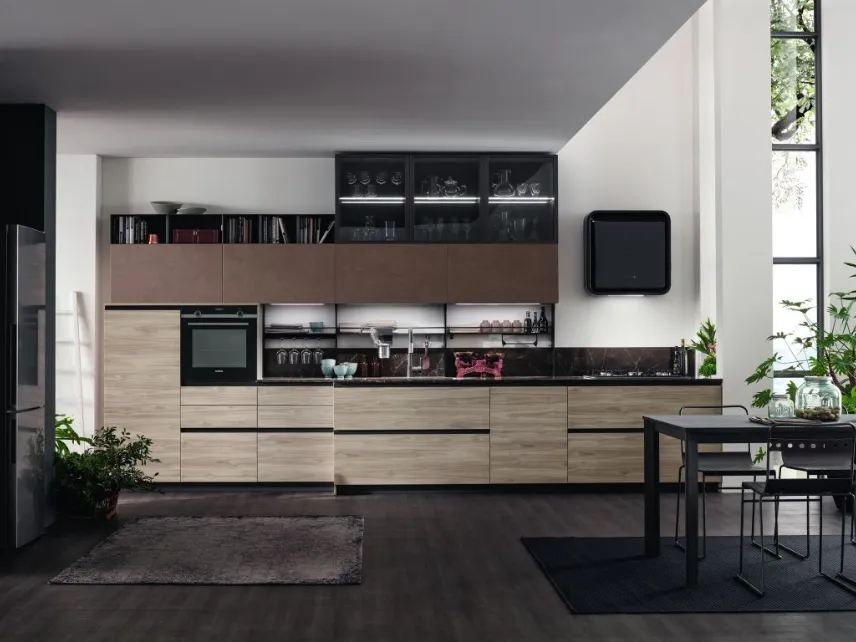 Cucina Moderna lineare Twin 04 in HPL Okobo Smoke e Oxide Terra di Arrex