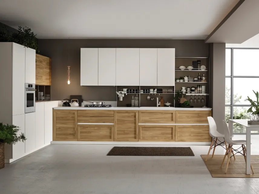 Cucina Moderna ad angolo Twin 03 in HPL Okobo Natural & White di Arrex