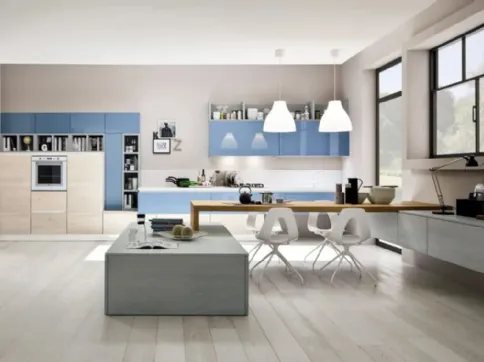 Cucina Moderna lineare Zenzero 02 in Rovere Talco e Laccato di Arrex