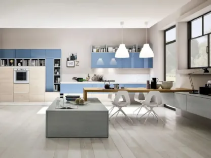 Cucina Moderna lineare Zenzero 02 in Rovere Talco e Laccato di Arrex