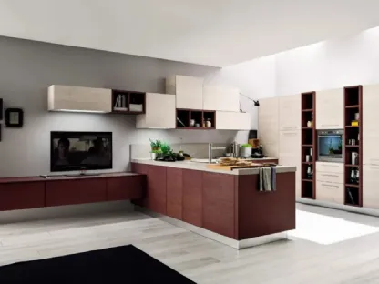 Cucina Moderna con penisola Zenzero 04 in Rovere Vinaccia di Arrex